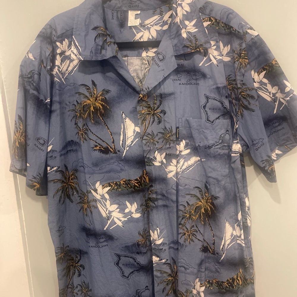 Blue Hawaiian Print Men's Shirt